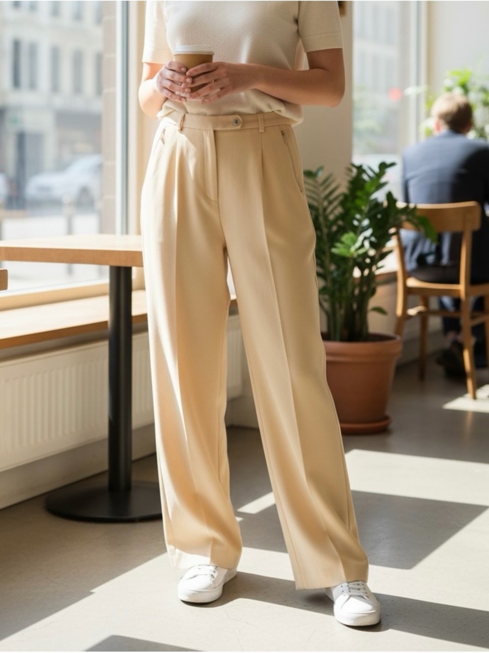 Sportmax Beige Wide-Leg High-Rise Trousers